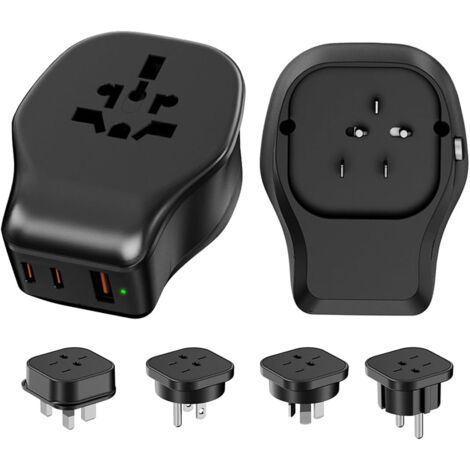 Kit d'adaptateur de Prise Universelle avec Prise Amovible, Prise d'alimentation Mondiale avec 2xUSB-C + 1xUSB-A et 4 Prises AC pour US/CA/AU/UK/EU/Chine Adaptateur de Voyage (1/5)