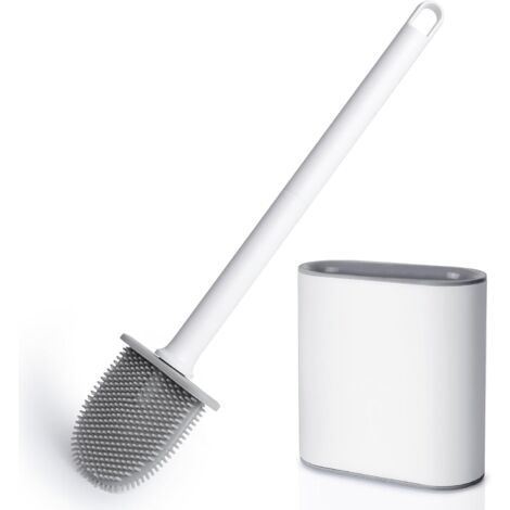 WC, Brossette de toilette en silicone profonde avec poignée en plastique antidérapant, brossette de toilette murale avec base ventilée, adaptée au nettoyage de la salle de bain - Longueur 36 cm, Large (1/5)