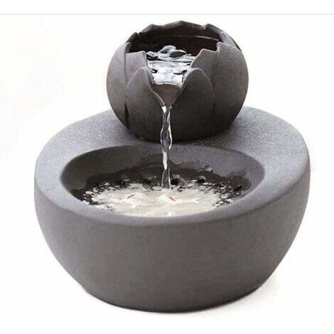Fontaine à eau en céramique avec fleur de lotus verticale et filtre automatique – idéale pour les chats et autres animaux de compagnie – noire