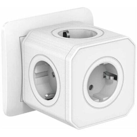 Multiprise cubique 5 en 1 avec protection contre les surcharges et les surtensions, 4000 W/16 A, avec porte de sécurité, idéale pour le bureau et les voyages – Blanche (1/4)