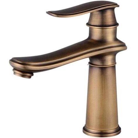 Robinet de salle de bain vintage, robinet de lavabo en laiton, mitigeur d'évier eau chaude/eau froide, robinet de lavabo monocommande, robinet MUMU en laiton antique (1/4)