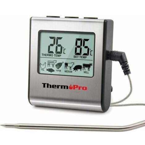 Thermomètre à viande numérique TP16 avec grand écran LCD pour fumoir, four, cuisine, gril, barbecue – avec minuterie et sonde de température en acier inoxydable (1/4)