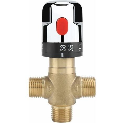 Hot and cold water mixing valve, solid brass thermostatic mixer tap, fixed temperature tap for sink, kitchen, bathroom, toilet, G1/2, 35–45 °C, 15 mm (1/4)