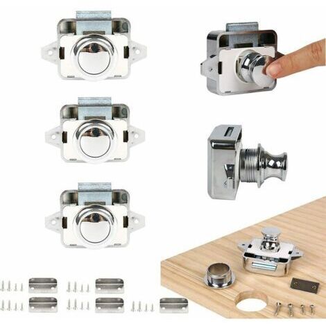 Loqueteau pour meuble 5 pièces – Serrure à bouton sans clé en alliage de zinc – Finition chrome – Pour armoires et caravanes (1/5)