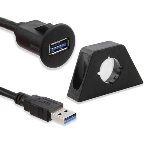 Lot de 1 Prise encastrée USB 2.0 de 1 m, prise USB 2.0, câble d'extension, prise pour montage sur voiture, bateau, camping-car/moto, adaptateur mural (1/5)