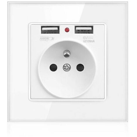 Prise Electrique Murale avec Double USB - Chargeur pour iPhone/Android prise française (1/4)