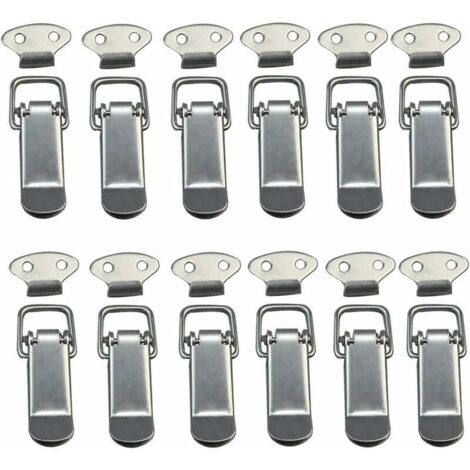 Attache Capot 12 Pièces, Fermeture à Levier, Loquet à Ressort,Loquet à Bascule Fermoir à Ressort avec Crochet Fermeture à Ressort en Acier Inoxydable pour Coffret, Boîte, Tiroir, Armoire- (1/4)