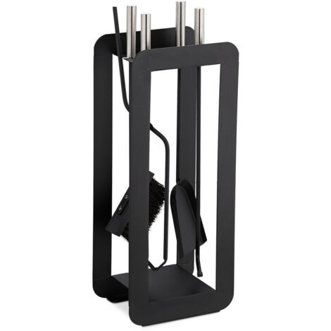 Ensemble Serviteur De Cheminée 5 Pièces Acier Accessoire Pelle Balai Support Tisonnier, Noir (1/4)