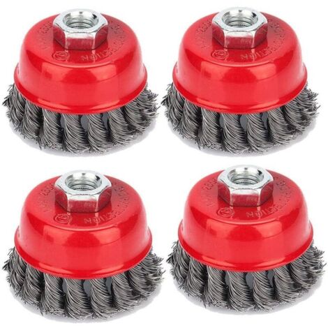 Lot de 4 brosses coniques pour meuleuse d'angle Ø 75 mm Élimination corrosion Pour nettoyage et ponçage surfaces délicates (1/4)
