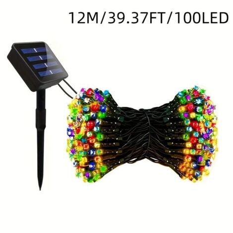 Guirlande Lumineuse Solaire LED Extérieure 100 LED – Étoiles Colorées Clignotantes, 8 Modes, 12 m pour Fêtes et Décorations (1/4)