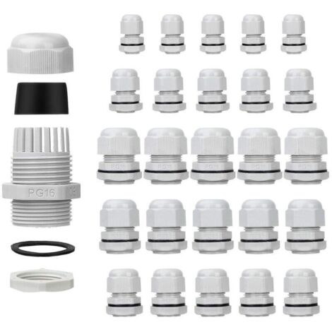 Lot De 25 Presse-Étoupes Étanches - Réglables - Pg7 Pg9 Pg11 Pg13.5 Pg16 - Connecteurs De Cable - Écrous De Remplissage - Joints En Plastique Avec Rondelle - Blanc - Laoa (1/4)
