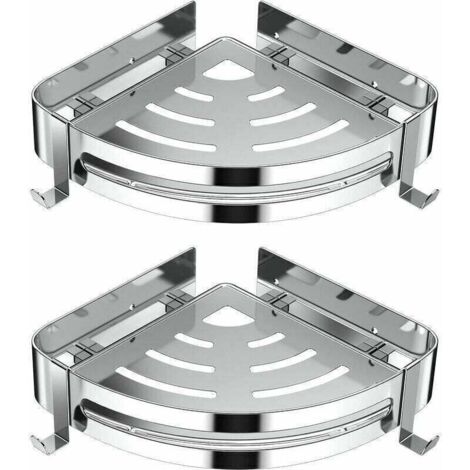 Étagère d'angle de douche, étagère de salle de bain sans perçage, acier inoxydable 304, panier de rangement pour cuisine, organisateur de douche avec 4 crochets, porte-shampoing de douche - Lot de 2 ( (1/4)