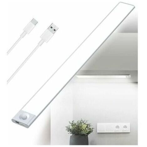 Reglette LED Cuisine Sous Meuble Rechargeable USB, Lumière tricolore, 2500mAh 40cm Dimmable Lampe Placard Detecteur de Mouvement Barre LED Sans Fil Rechargeable Lumiere Capteur PIR a Pile pour Escalie (1/4)