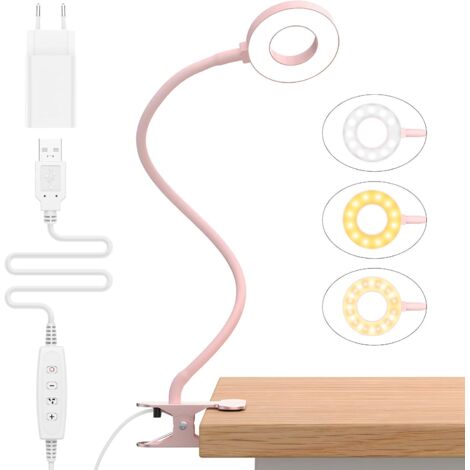 10W Lampe de Bureau à Pince avec Adaptateur USB[3 Modes d‘Éclairage &10 Niveaux de Luminosité] Flexible à 360°Lampe Lecture Clipsable, 40CM Lampe Bureau Led pour Maison/Bureau (1/5)