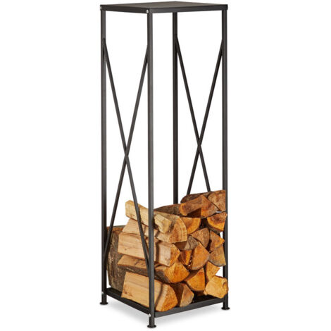 Etagère De Cheminée Rangement Bûches Bois Acier Panier Bois Porte-Bûches Hxlxp: 111X34X34 Cm, Noir (1/4)