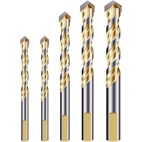 Lot de forets multi-matériaux avec pointe en carbure à rainure double pour carrelage, béton, brique, verre, plastique, bois, métal, argent (1/4)