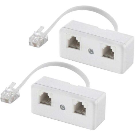 Répartiteurs téléphoniques bidirectionnels, câble RJ11 6P4C adaptateur mural téléphonique et séparateur, convertisseur mâle vers 2 femelles pour ligne fixe (blanc, lot de 2) (1/4)