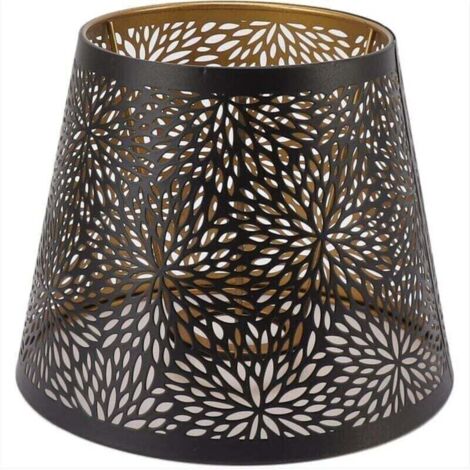 Abat-jour en métal, style arbre forestier E26/E27, couvercle décoratif en fer creux avec motif doré intérieur pour lampe (noir) (1/4)