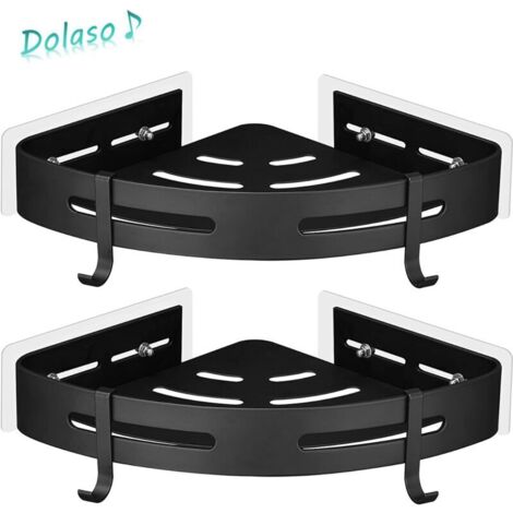 Lot De 2 Pièces Etagère De Douche D'Angle Sans Perçage En Métal Avec 2 Crochets Pour Douche Support Antirouille Autocollant Pour Articles De Salle De Bains,Laoa (1/4)