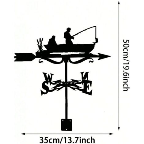 Girouette De Pêcheur En Fer Forgé , Décoration De Jardin, Cour, Extérieur, Indicateur De Direction Du Vent, Kit Pour Pelouse Extérieure (1/4)
