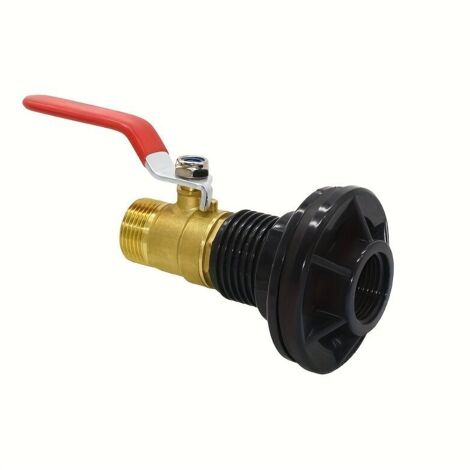 Kit de Raccord de Cloison en PVC avec Vanne à Boisseau en Laiton – Adaptateur 1/2" DN15 pour Baril d’Eau de Pluie, Aquarium et Réservoir (1/4)