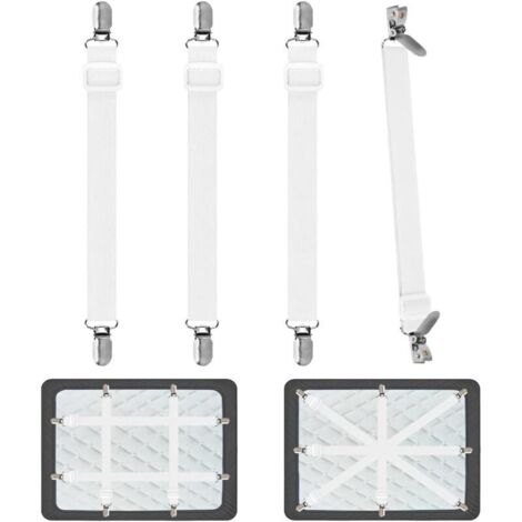 Tendeur Drap Housse pour Linge de Lit 4 Pièces, Réglable Sangles Draps Élastique Sangle de Maintien Ajustable pour Lit ou Canapé d'angle, Matelas, Fauteuil Sièges Coussin (Blanc) (1/4)