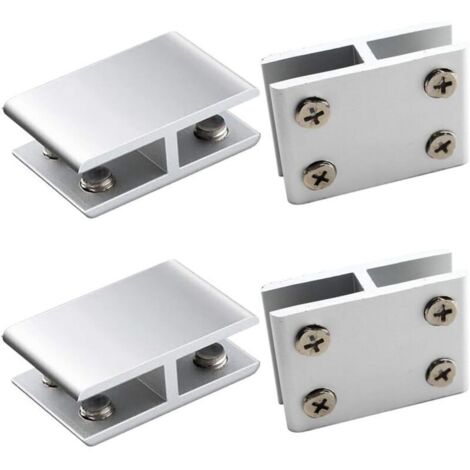 Lot De 4 Pince À Verre Clips A Verre En Alliage D'Aluminium Pour Fixation De Verre Sur Les Deux Côtés De Douche Tables Panneaux, Pince Verre Ajustable De 10 À 12Mm D'Épaisseur, 180 Degrés (1/4)