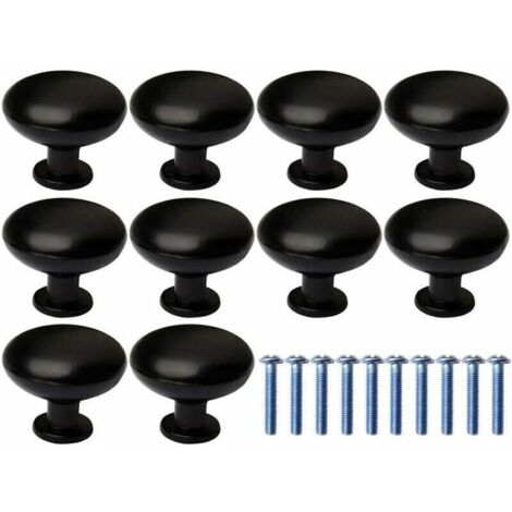 Boutons de Porte, 10Pcs Tiroir de Porte Poignée Bouton Poignée de Meuble, Rond Noir Boutons Poignée pour Placards de Cuisine(avec 10 vis de fixation) (1/4)
