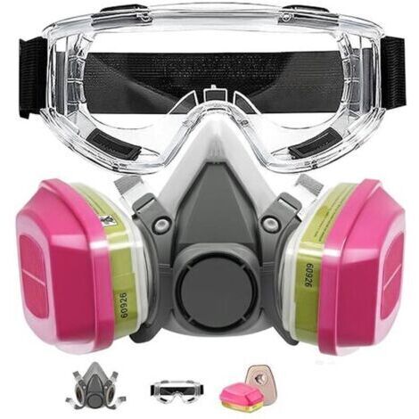 Masque respiratoire réutilisable avec filtres et lunettes de sécurité, masque à gaz et à poussière, demi-masque pour la peinture, les produits chimiques, les vapeurs organiques, le soudage et plus enc (1/4)