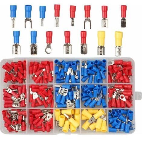 Lot de 280 cosses électriques isolées – Connecteurs à anneau, fourche et mâle/femelle – Cuivre étamé pour meilleur contact – PVC isolant (1/5)