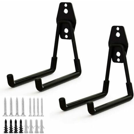 Lot de 2 crochets de rangement en acier – Revêtement antidérapant – Support lourd pour échelles, vélos et outils – Installation facile (1/5)