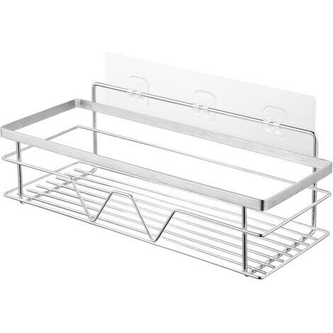 Etagère Douche Adhesive Serviteur de Douche sans Percage Acier Inoxydable Rangement Salle de Bain Panier avec Crochet pour Toilette Cuisine Pas de Forage (1/5)
