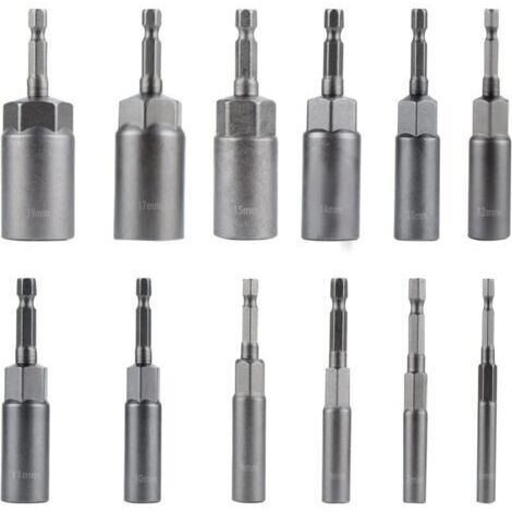 Visseuse Adaptateur Embouts Douille Hexagonale 1/4" 6-19mm pour Perceuse à Main, Tournevis Électrique, Clé à Douille(12 Pièces) (1/4)