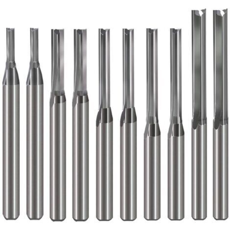Lot de 10 fraises droites de 1/8" (CED 1,0 mm, 1,5 mm, 2,0 mm, 2,5 mm, 3,175 mm) 2 cannelures à double tranchant CNC coupe en acier tungstène pour bois, MDF, acrylique (1/4)
