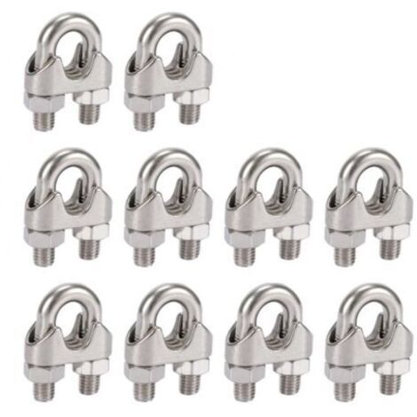 Lot de 10 serre-câbles en acier inoxydable 304 de 5mm, avec clips duplex pour corde à linge, auvent et fixation (1/5)