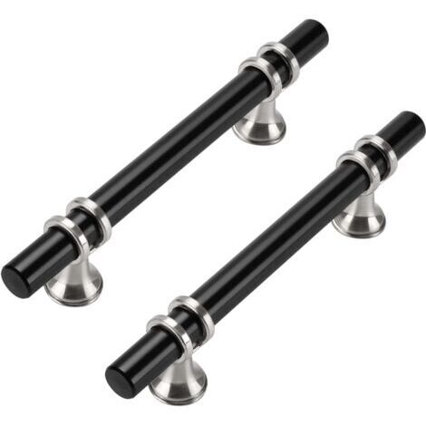 Lot de 10 poignées de porte de cuisine, poignées de meubles, 96 mm, en acier inoxydable, noires, argentées et noires. (1/4)
