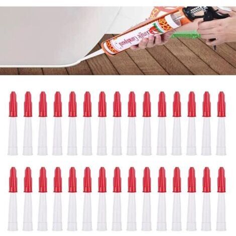 Lot de 30 embouts de cartouche transparents en silicone - Embouts de rechange - Cartouches en silicone - Buses d'étanchéité, pour cuisine, ménage - Outil avec buses rouges - Outil d'étanchéité ( (1/4)