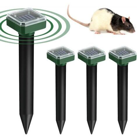 Répulsif à taupes solaire, ensemble de 4 pièces, répulsif à taupes solaire, répulsif à ultrasons pour souris et rats, répulsif à ultrasons anti-souris pour repousser les taupes, les campagnols et les (1/5)
