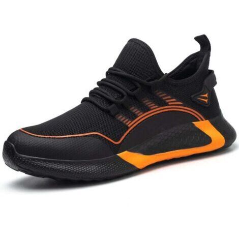 Chaussures de sécurité légères, confortables et antidérapantes pour hommes et femmes, chaussures de travail à embout en acier (orange, pointure 42) (1/4)