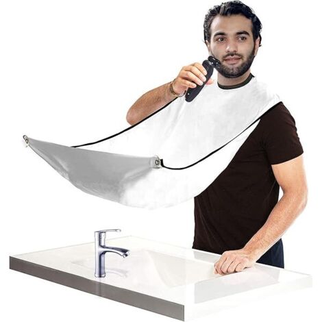 Cape de Rasage, Tablier à Barbe Homme, Avec 2 ventouses en silicone visqueux, Pour les soins de rasage, cadeaux pour hommes（blanc） (1/5)
