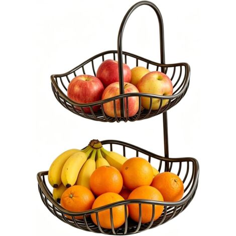 Générique Panier à fruits à deux niveaux – Organisateur de rangement de cuisine empilable pour produits frais  Cadre en fil avec Base Stable, support de bol de comptoir peu encombrant pour affichage (1/5)