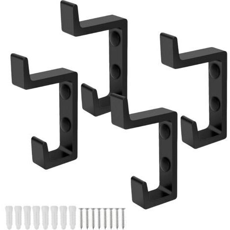 Pièces Patères Murales Noires, Crochets Porte-Serviettes en Aluminium Spatial Renforcé, Conception Double Crochet avec Vis, Idéales pour Salle de Bain, Salon et Chambre (1/5)