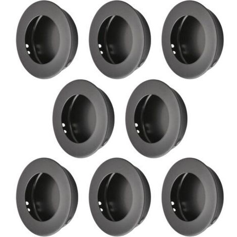 Lot de 8 poignées de porte rondes encastrées en acier inoxydable pour porte coulissante de cuisine (noir) (1/4)