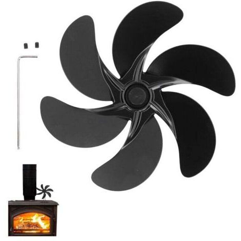 Ventilateur de Cheminée à 6 Lames, Accessoires de Ventilateur de Poêle à Bois Noir en Alliage D'aluminium (1/5)