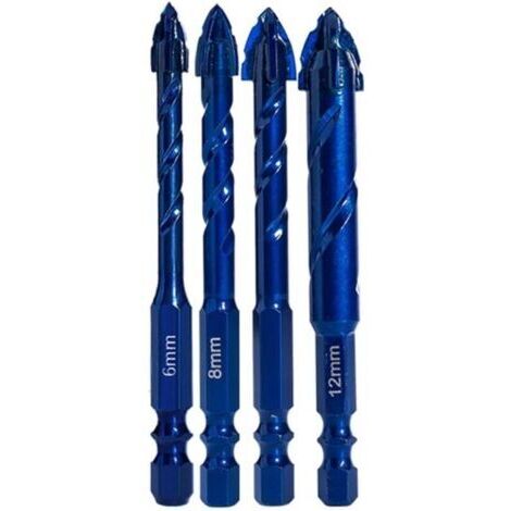 Lot de 4 forets hélicoïdaux excentriques pour percer le verre , le carrelage et le béton en acier tungstène (1/4)