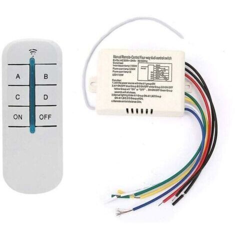 Commutateur de Télécommande sans Fil 4 Voies 220V Récepteur Mural Numérique Module Émetteur Interrupteur Mural à Distance+Récepteur émetteur pour Lumières (1/4)