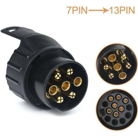 7/13 Adaptateur Prise Remorque 7 vers 13 Broches Connecteur Fiche Attelage 7 Pole a 13 Pin pour Remorque de Voiture, Tracteur, Caravane, Porte-vélo (1/4)