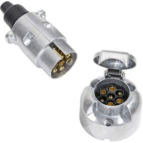 Prise Remorque 7 Broches Métal et Fiche Électrique remorque, Prise Attelage 7 Broches Femelle 12V Connecteur Prise Remorque Male 7 Broches Alliage D'aluminium Étanche pour Camion RV Bateau (1/4)