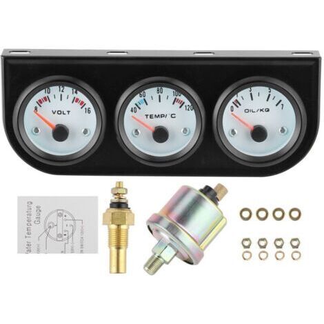 Kit de triple jauge universel pour voiture avec jauge température de l'eau+volts+pression d'huile 52mm (1/5)