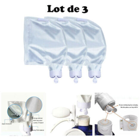 Lot de 3 Sacs à Limon adaptables pour Polaris 280 480 Robot Nettoyeur Piscine. Lot de 2 Sacs filtres Nylon renforcés à Fermeture éclair Zip K13 (1/4)